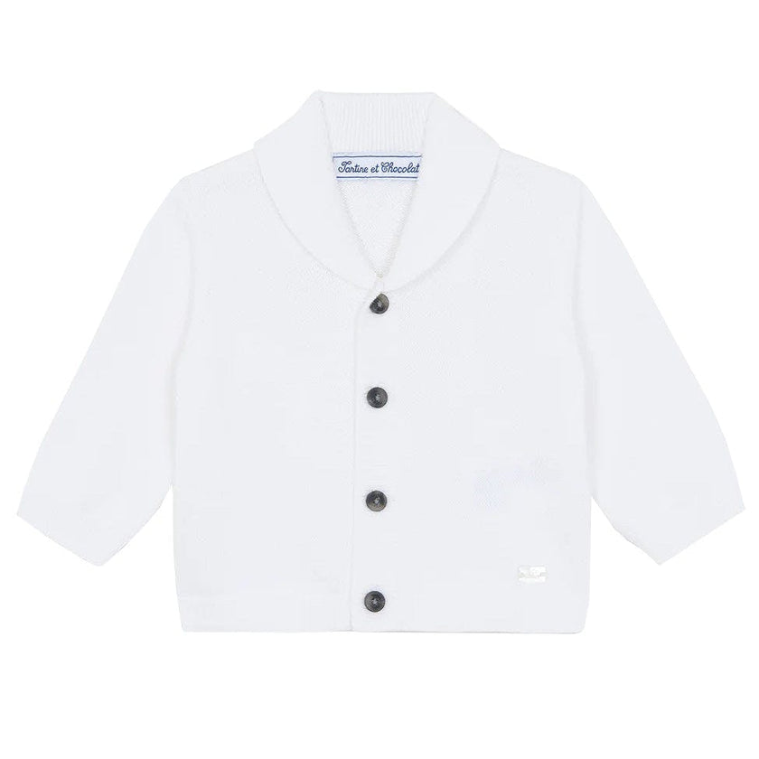 TARTINE ET CHOCOLAT Shawl Collar Knit Baby Blazer - White
