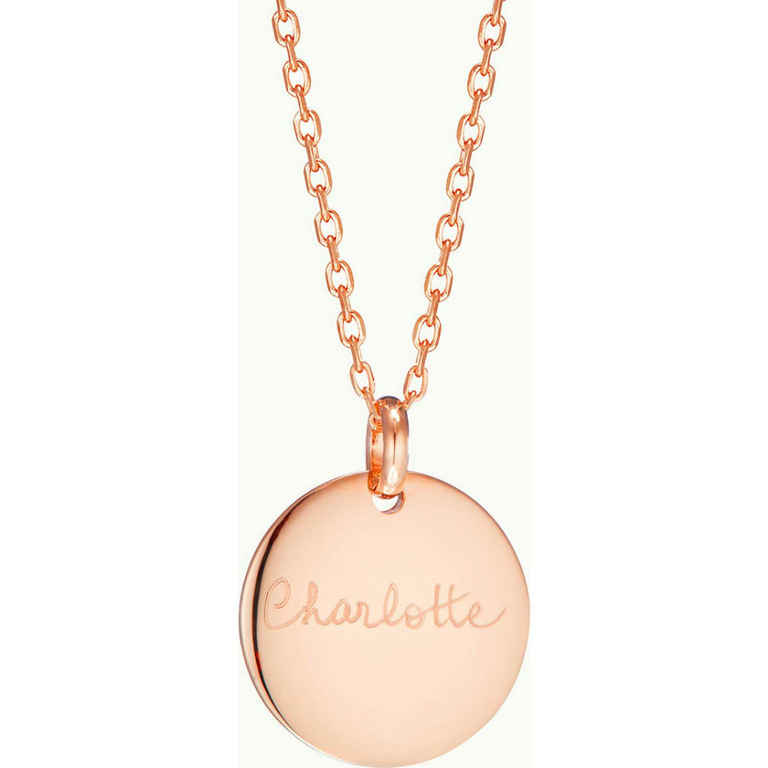 Personalized Signature Disc Necklace 18k Rose Gold Plated