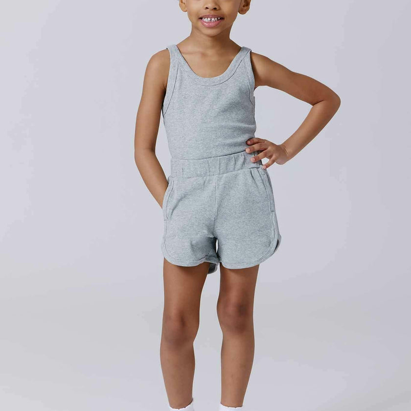 Girls Rib Skinny Strap Tank in Collegiate Gray
