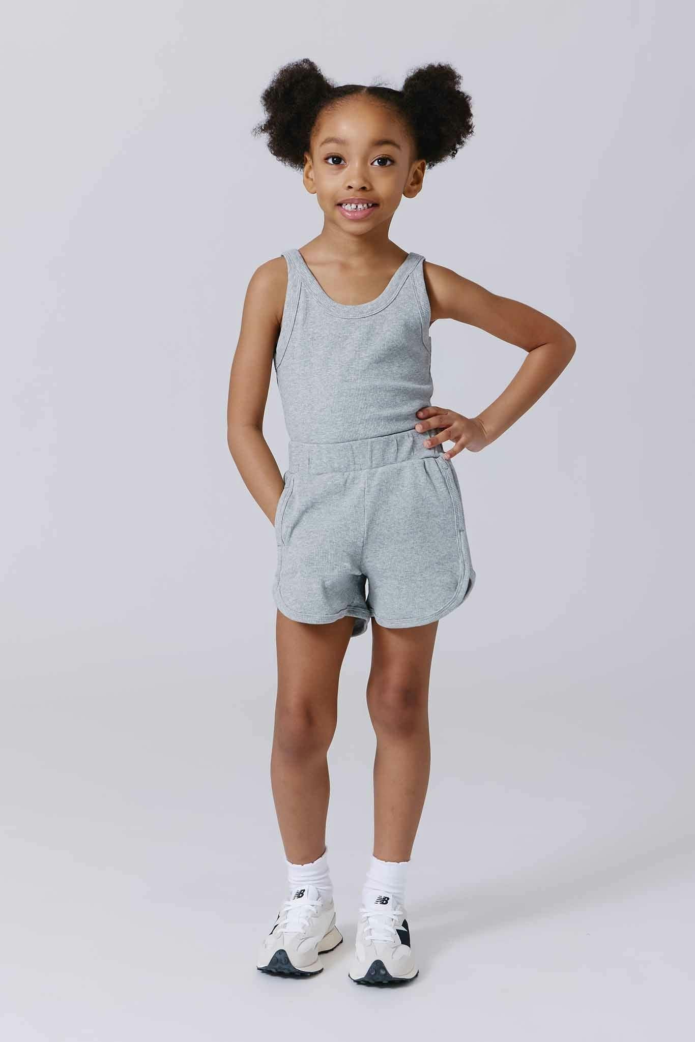 Girls Rib Skinny Strap Tank in Collegiate Gray