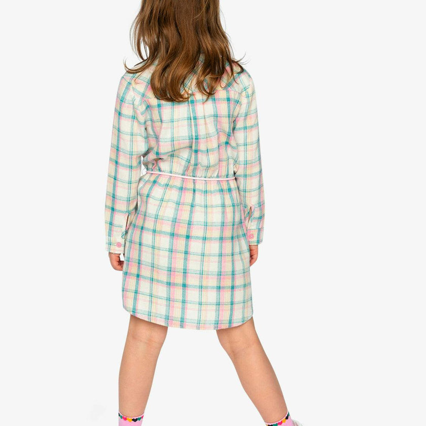 Shirt Dress with Belt Green and Pink Plaid