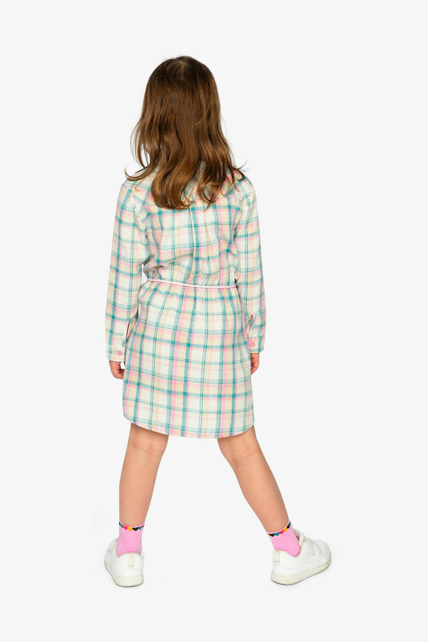 Shirt Dress with Belt Green and Pink Plaid