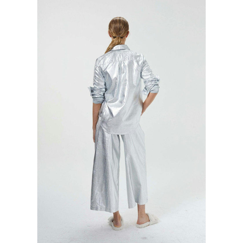 Culotte Metallic Linen Pants - New Silver