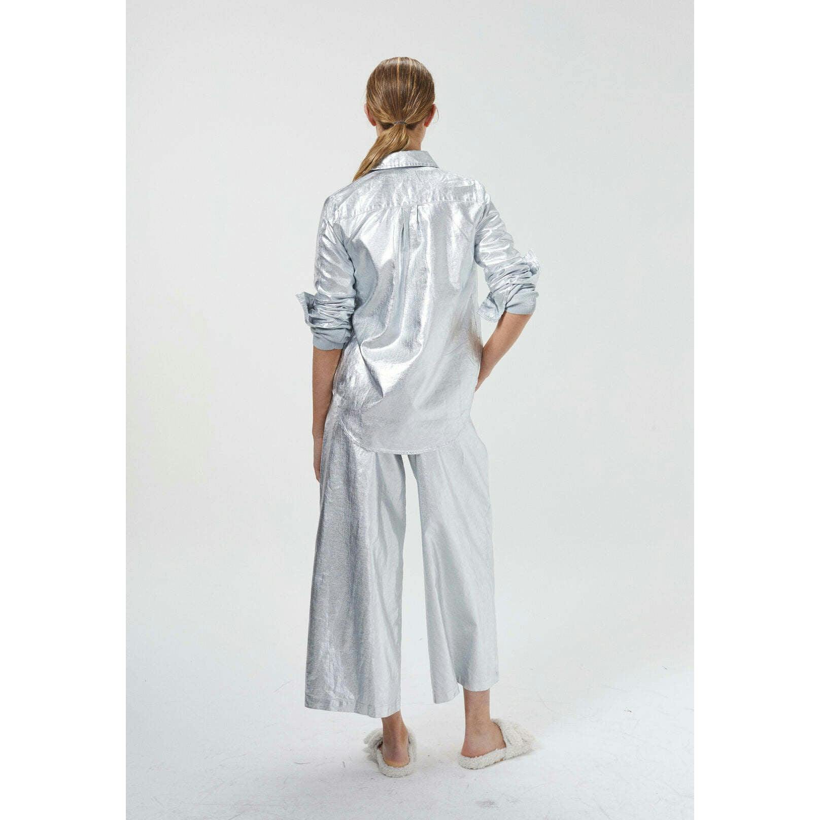 Culotte Metallic Linen Pants - New Silver