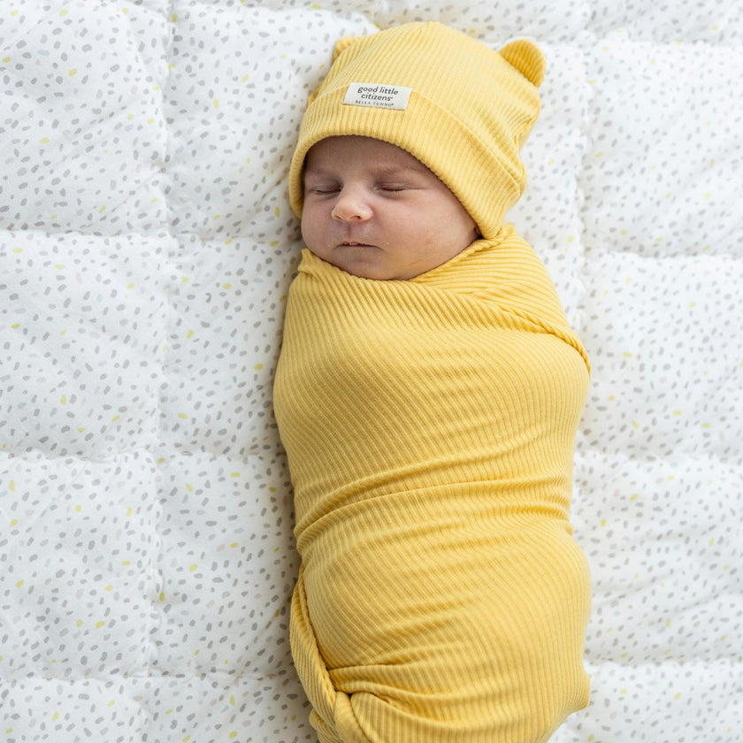 Rib Swaddle & Beanie Set Sunshine