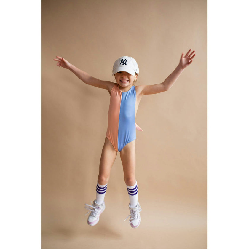 The Chelsea Low Back 2-Tone One-Piece Swimsuit, Salmon Sky