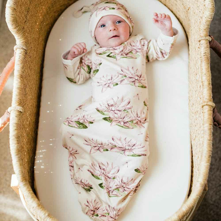 Blue Bamboo Newborn Gown & Hat Set