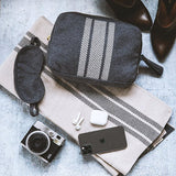 Reversible Stripe Blanket Travel Set