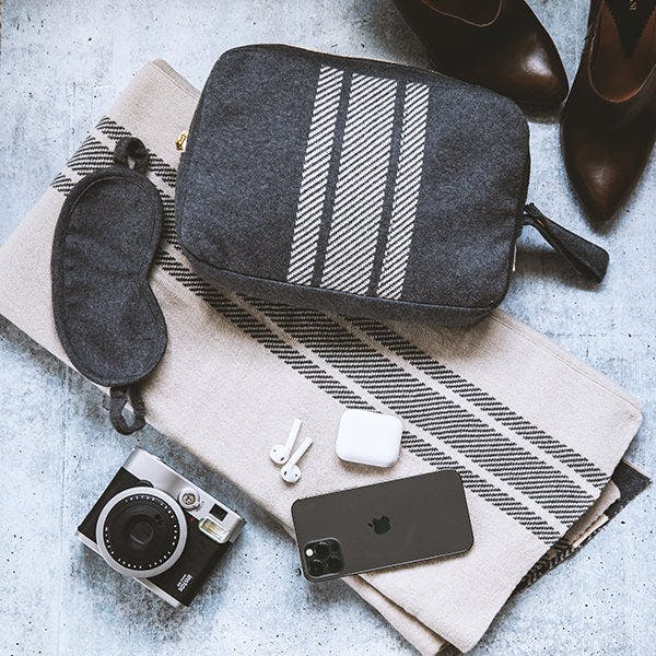 Reversible Stripe Blanket Travel Set