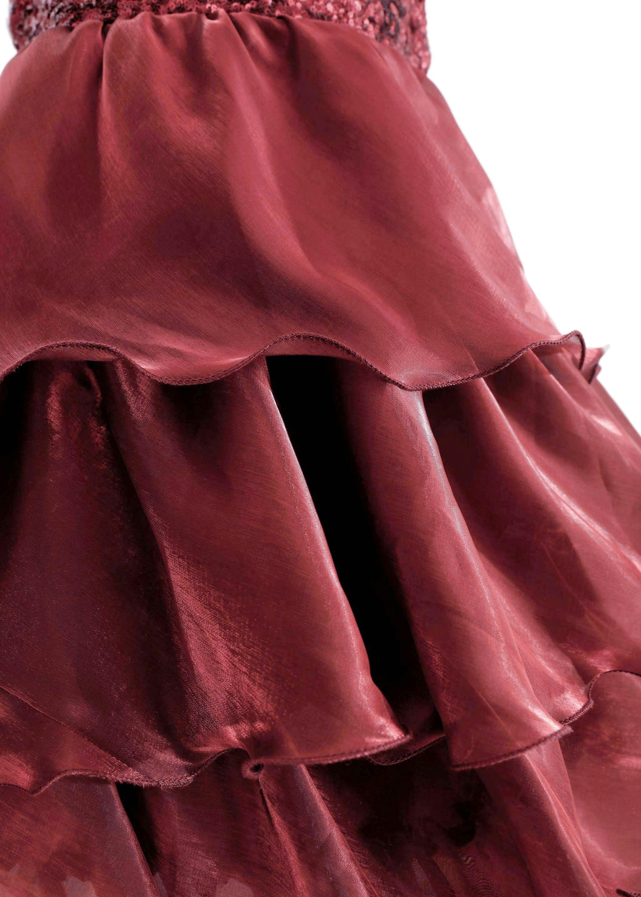 Red Sequin & Tiered Organza Dress