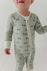 Baby Boy Long Sleeve Zip Romper in Construction