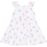 Pink Stars Print Ruffle Dress