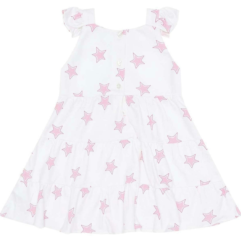 Pink Stars Print Ruffle Dress