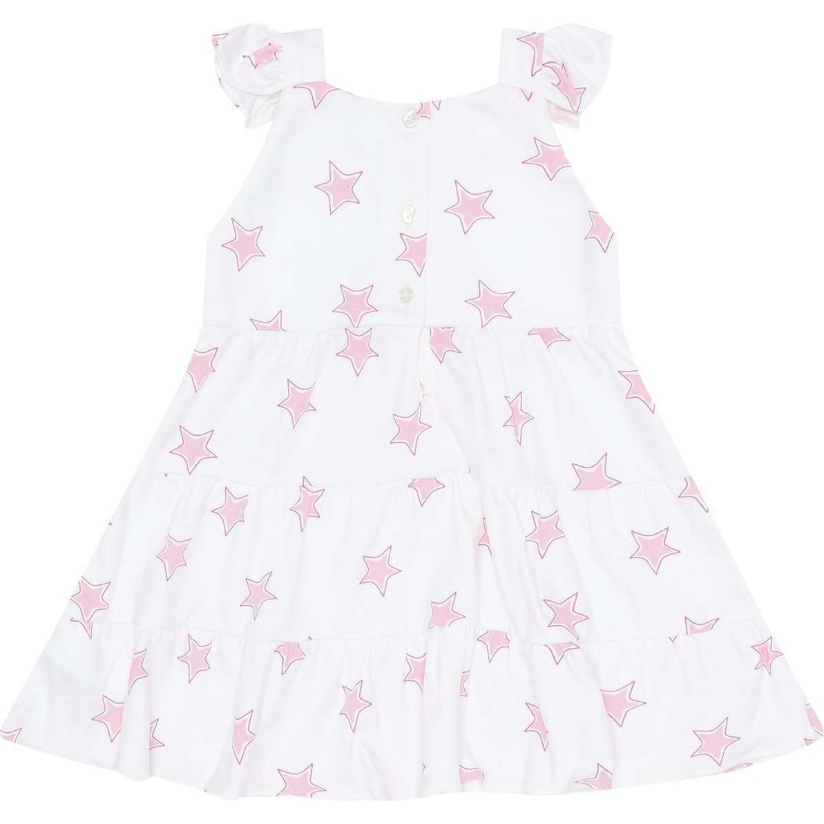 Pink Stars Print Ruffle Dress