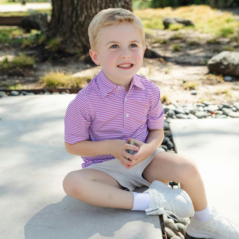 Will Boys' Performance Polo by LH Sport - Club Stripe Berry Blue