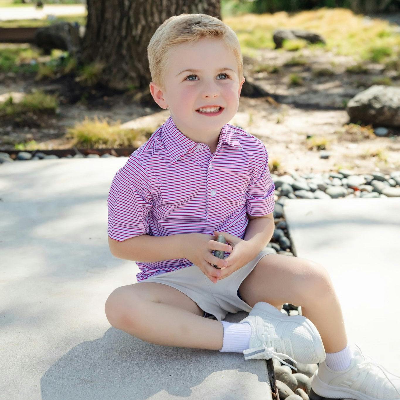 Will Boys' Performance Polo by LH Sport - Club Stripe Berry Blue
