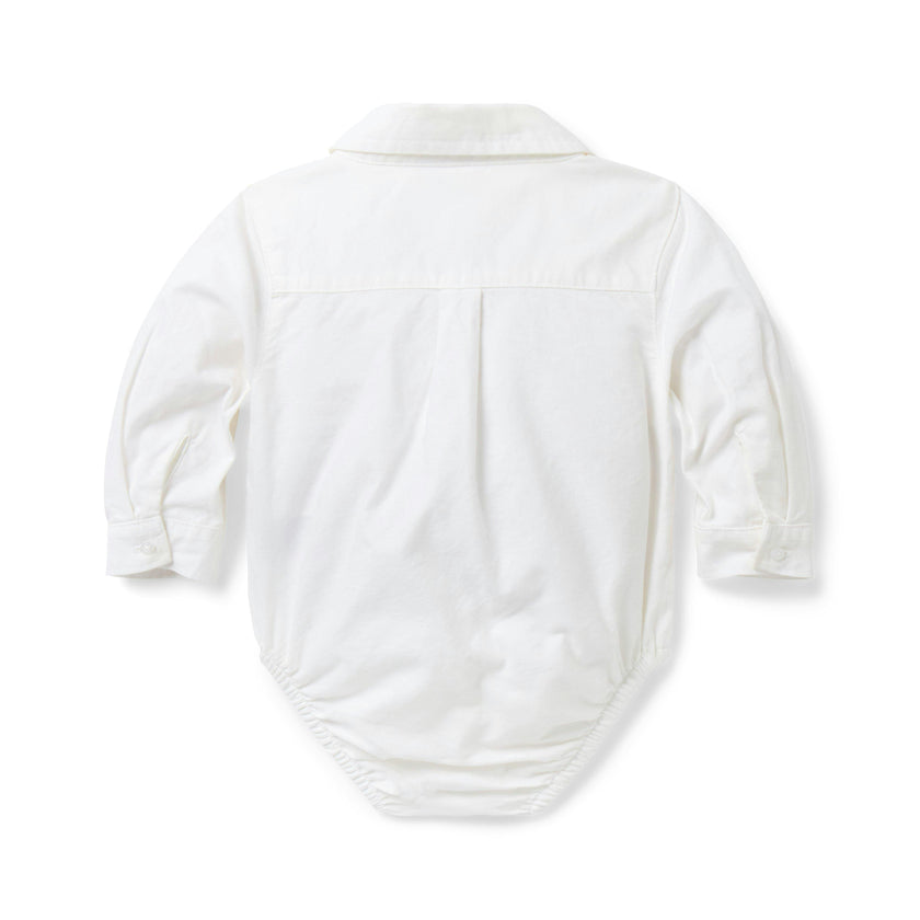 The Holiday Bear Oxford Baby Bodysuit, ivory