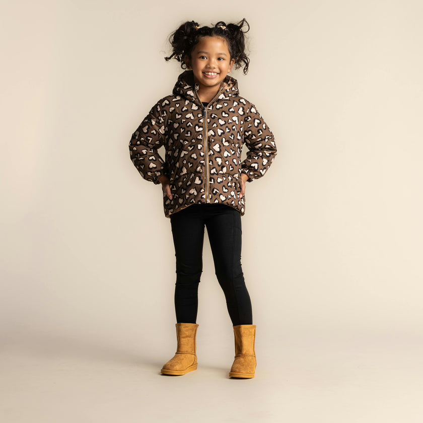 Alex Reversible Puffer Leopard Hearts