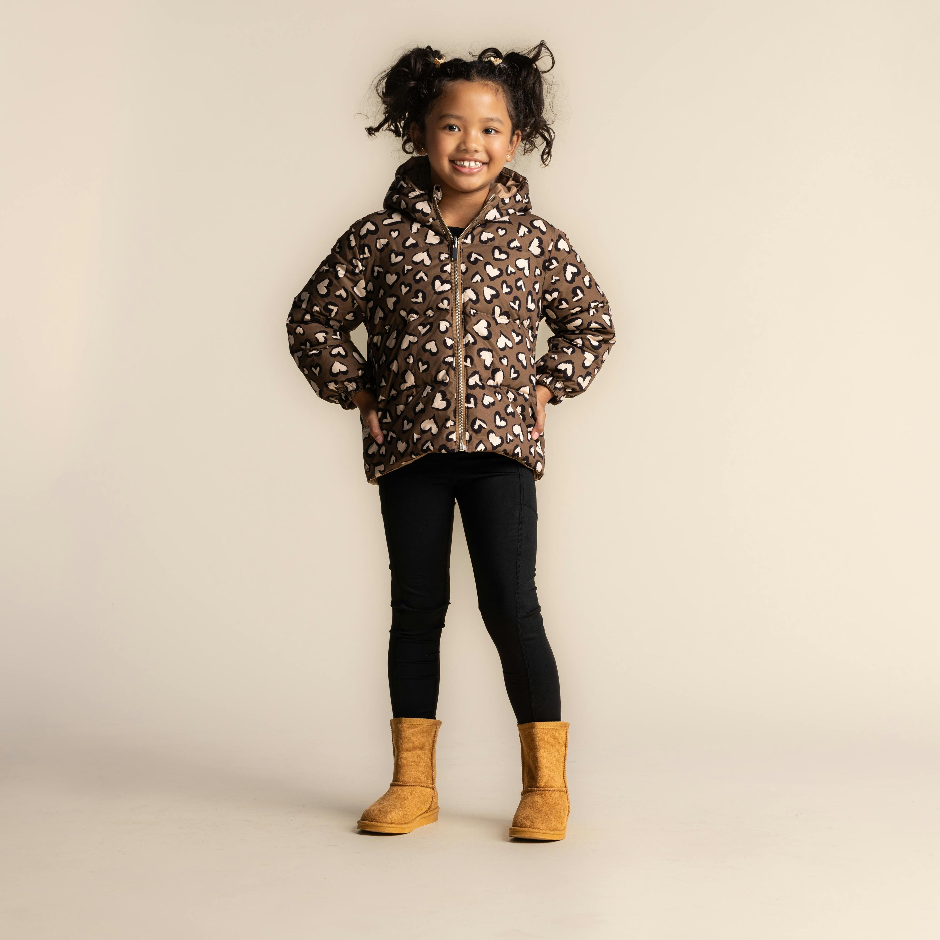 Alex Reversible Puffer Leopard Hearts