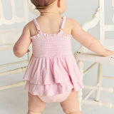 Caroline Dot Smocked Tiered Bodysuit Dress