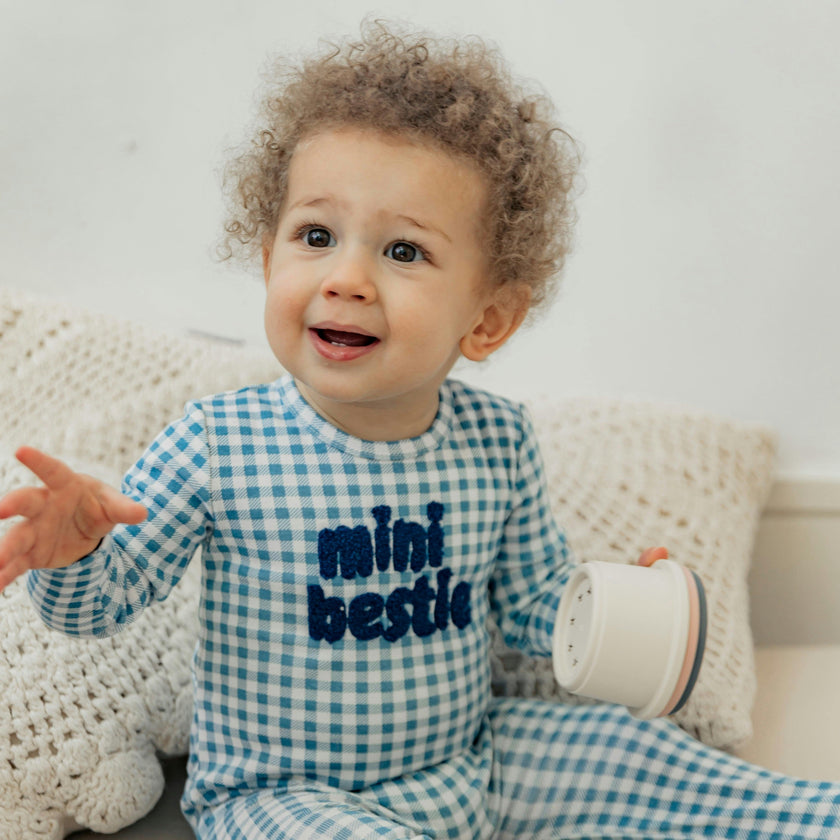 Checkered Mini Bestie Onesie Blue/White