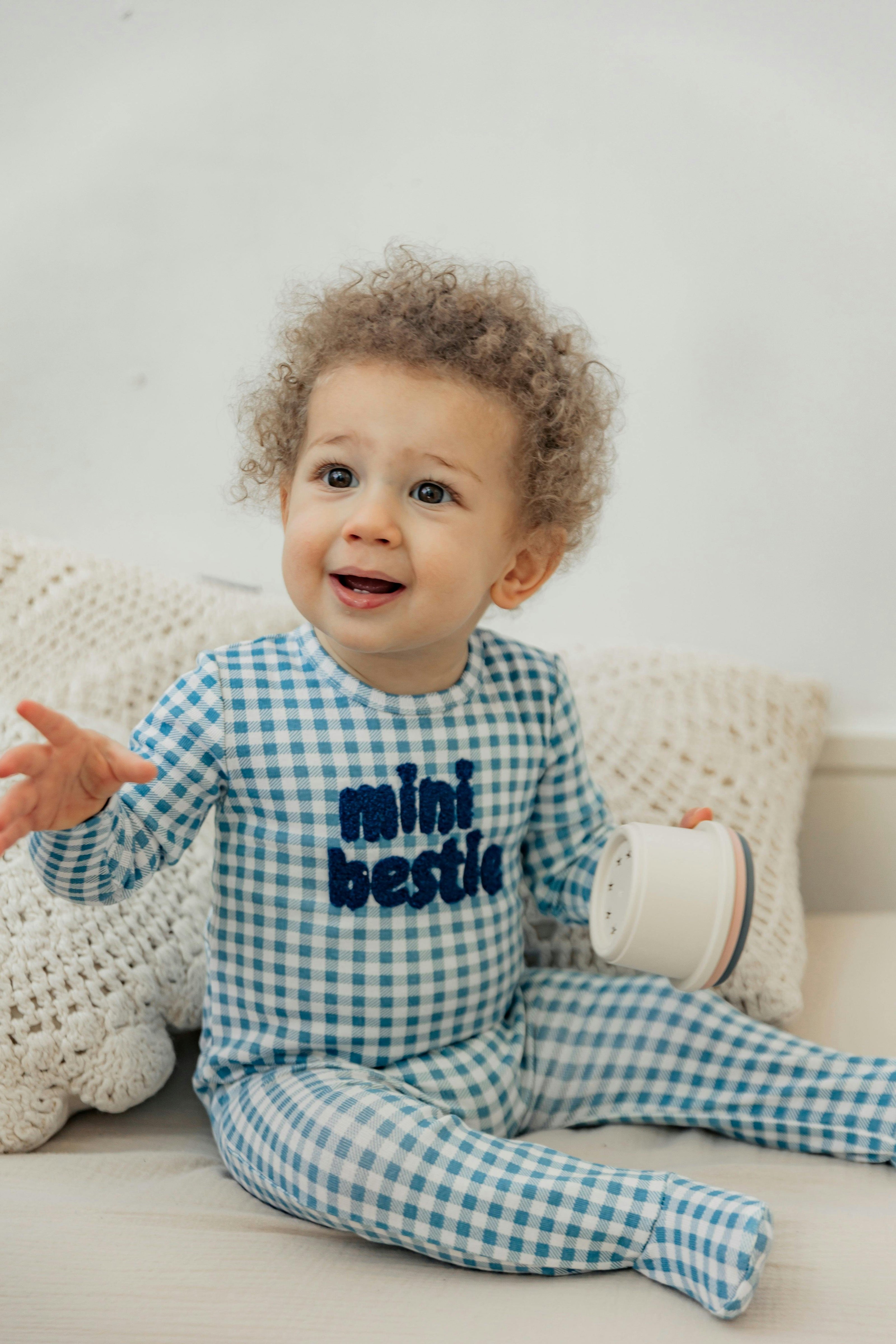 Checkered Mini Bestie Onesie Blue/White