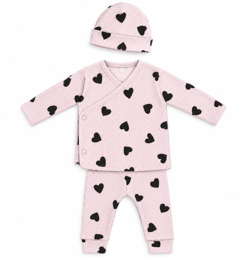 Baby Chenille Hearts Thermal 3 Piece Set - Pink