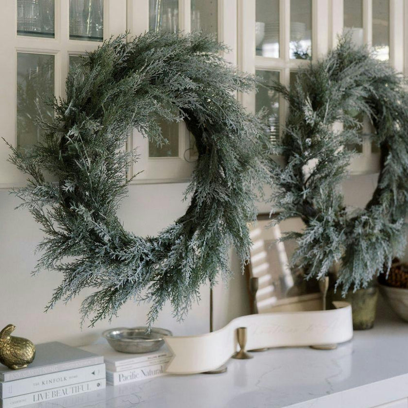 30" Flocked Cedar Wreath