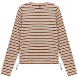 Ribbed Striped V Neck Tee With Bungee Rope