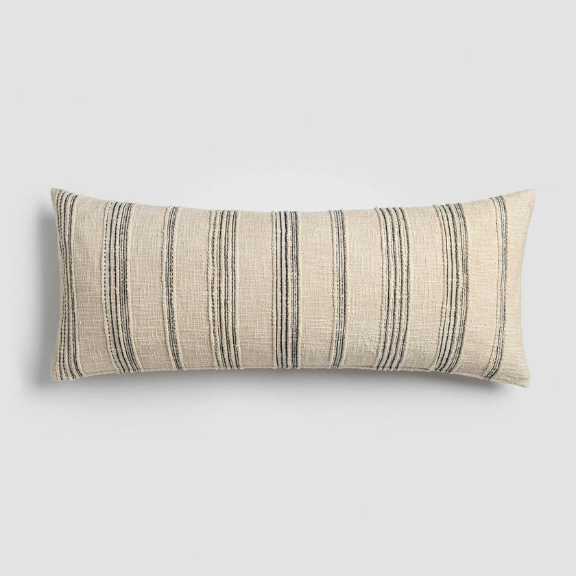 Tide Stripe Blue & Ivory Distressed Lumbar Pillow