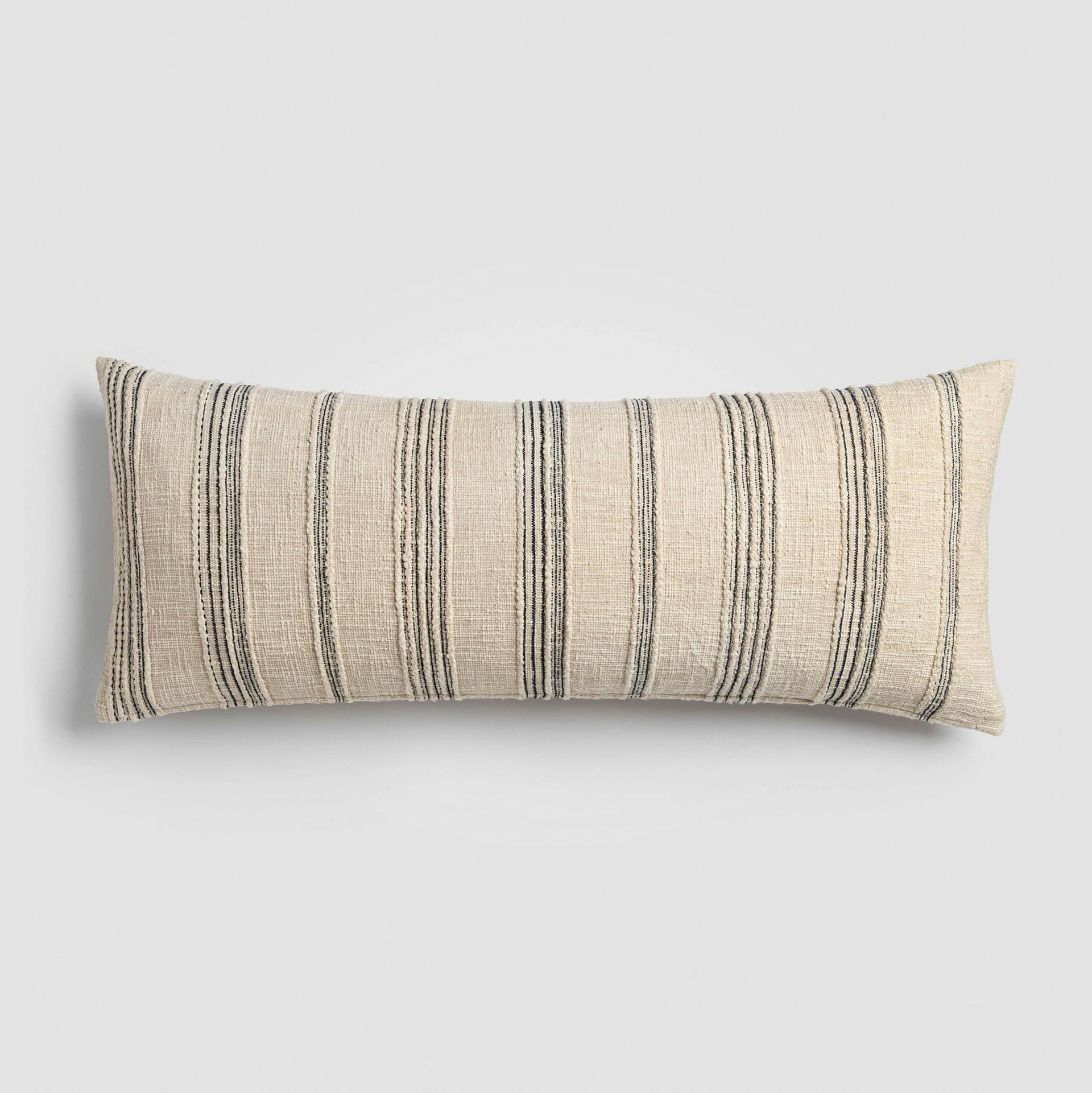 Tide Stripe Blue & Ivory Distressed Lumbar Pillow