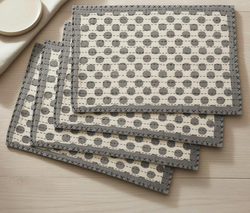 Artisan Hand Loomed Placemat - Navy Dots - 14" x 19"- Set of 4