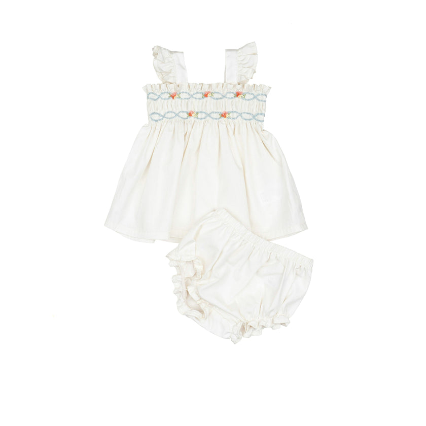 Embroidered Flutter Set in Ivory