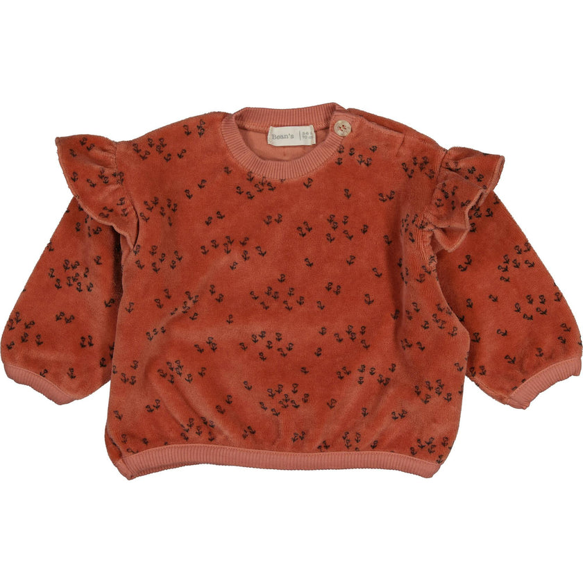Velvet Sweatshirt with Ruffled Shoulders
