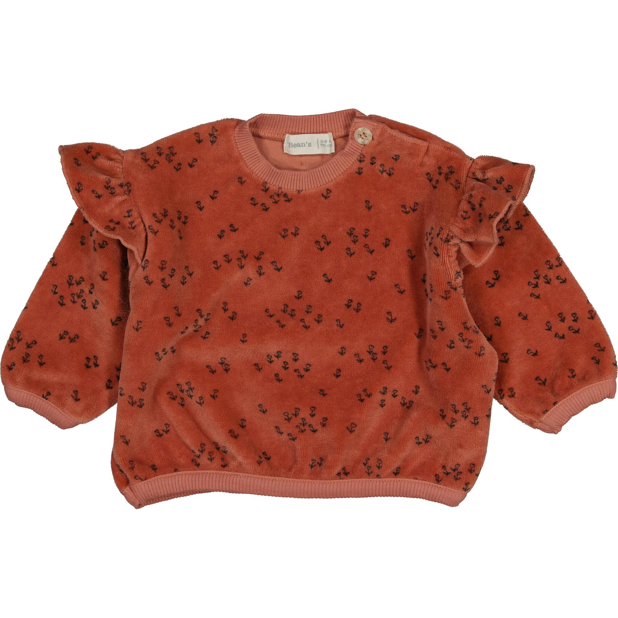 Velvet Sweatshirt with Ruffled Shoulders