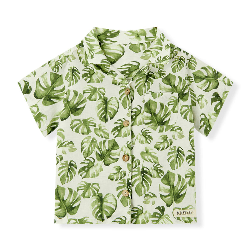 Island Leaf Linen Button-Up Shirt and Shorts Set