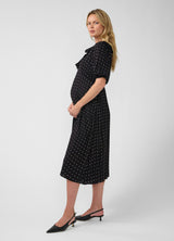 Ruffle V-Neck Maternity Midi Dress