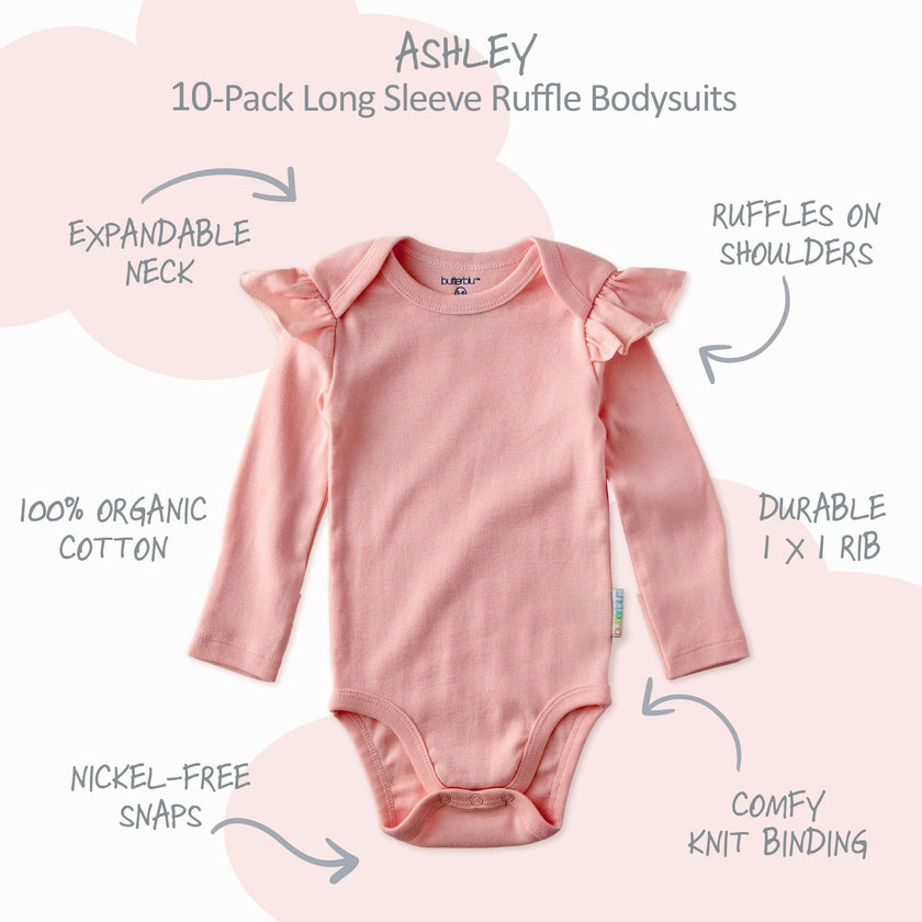 ASHLEY 10-Pack Long Sleeve Ruffle Bodysuits