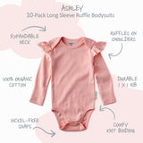 ASHLEY 10-Pack Long Sleeve Ruffle Bodysuits