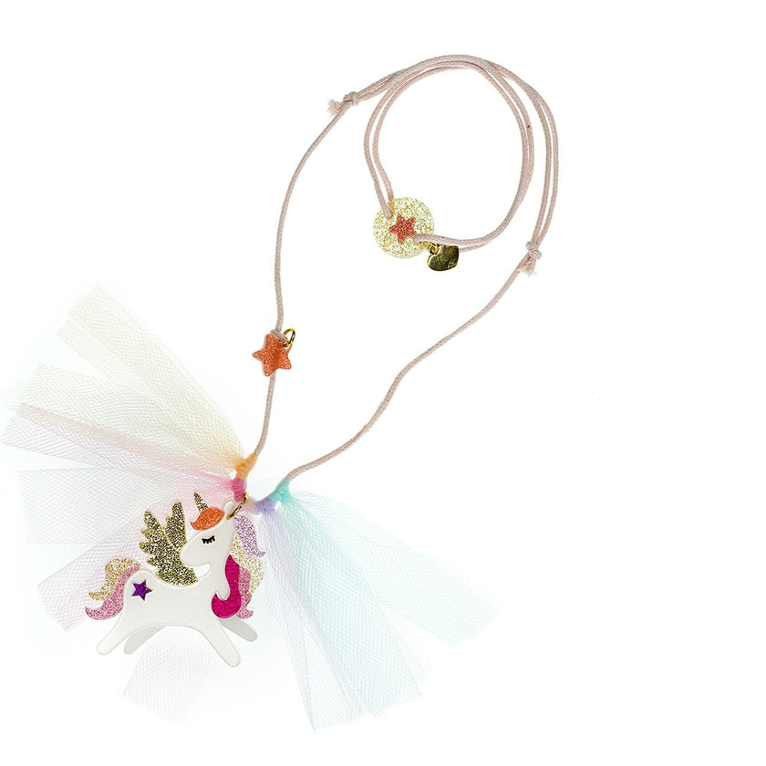 Unicorn Winged Coral Glitter Necklace