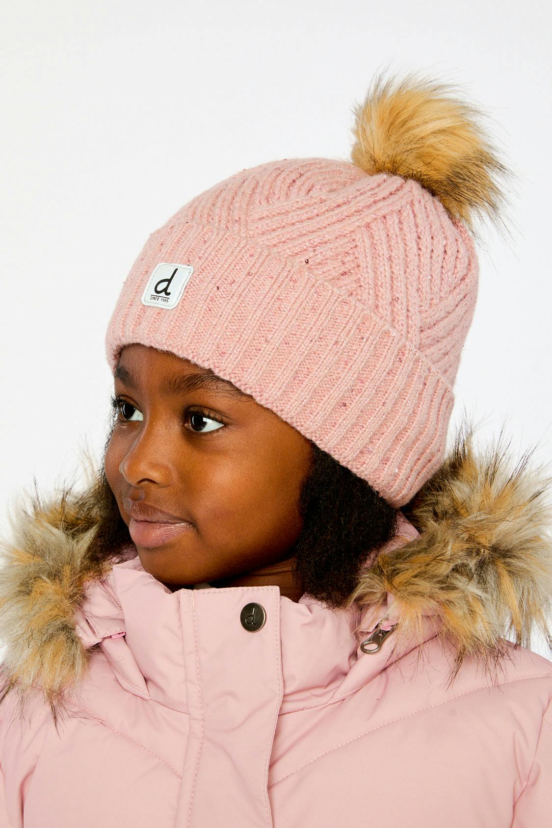 Winter Knit Hat with Pompom Pale Dusty Pink