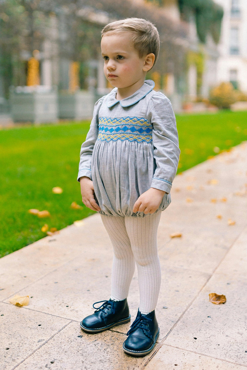 AMBRE FLANNEL GREY SMOCKED ROMPER
