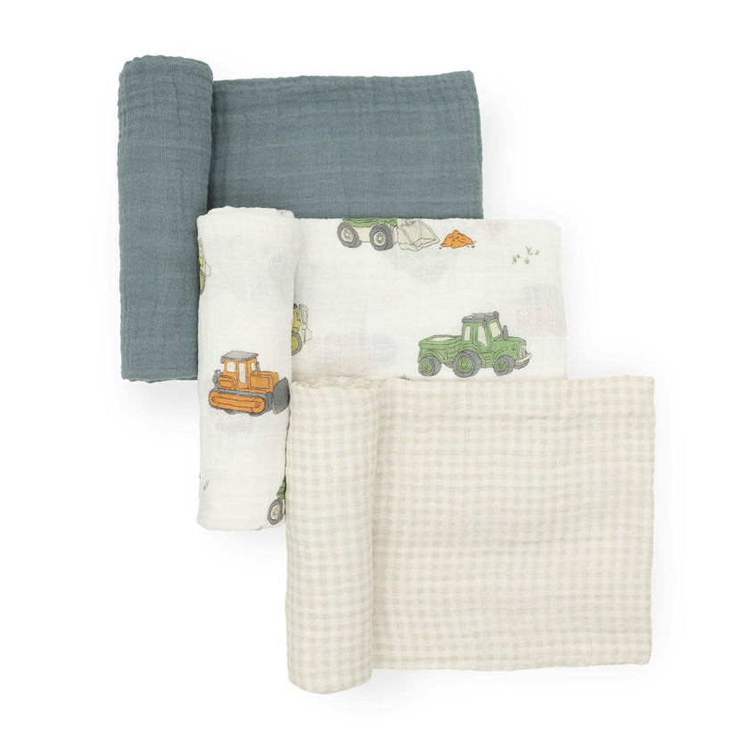 Cotton Muslin Swaddle Blanket 3 Pack - Work Trucks