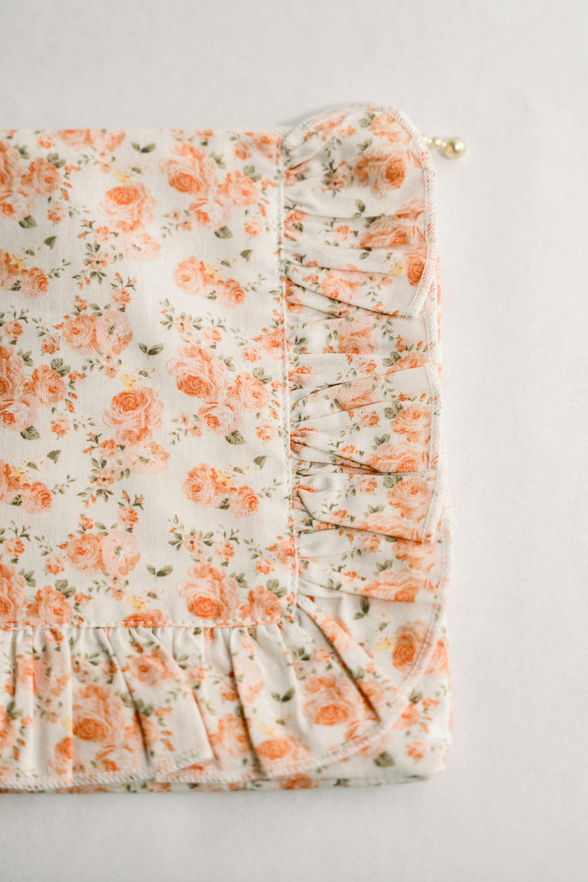 Coral Petal Blooms Timeless Floral Ruffle Zipper Pouch