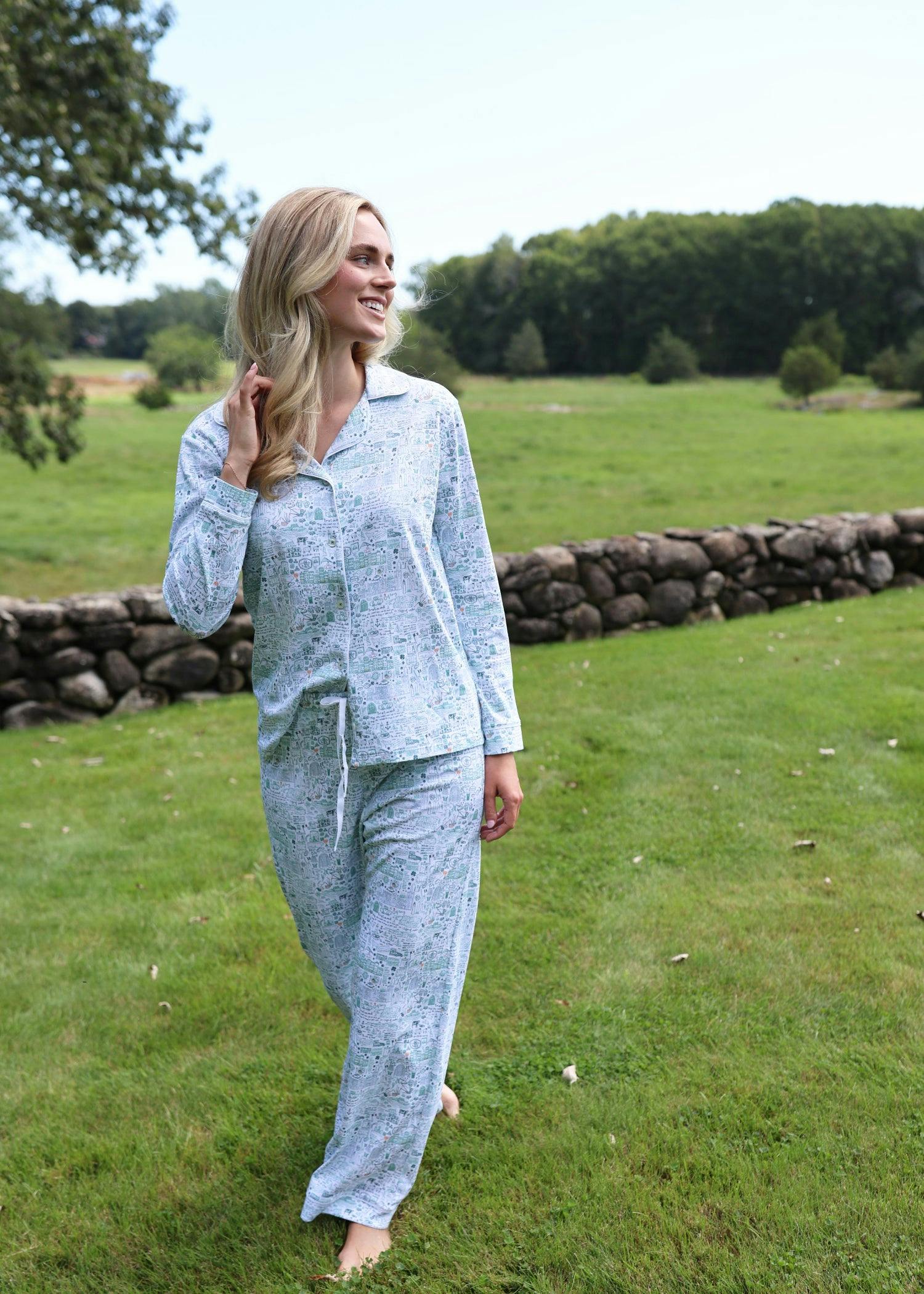 Ireland Women's Button Front Long Pajama Set