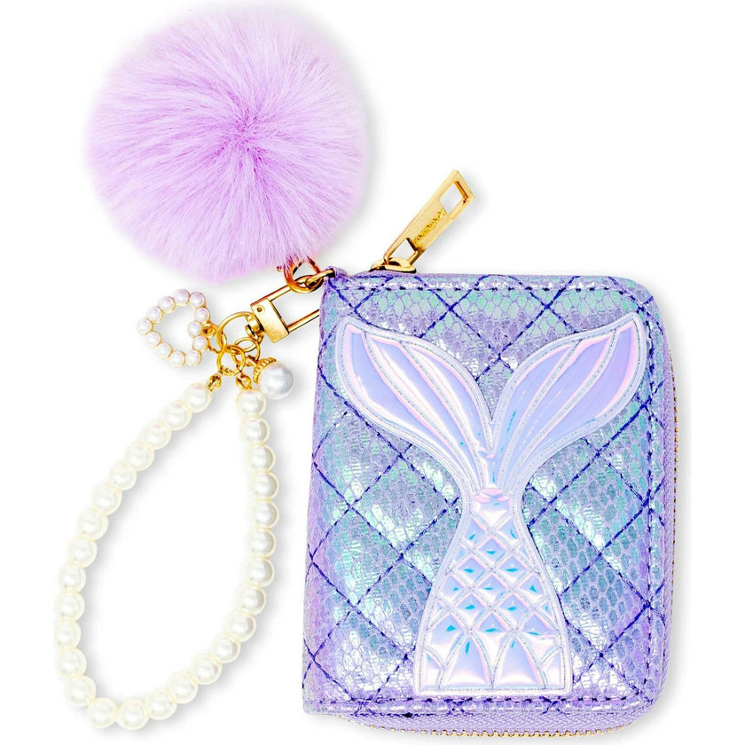 Mermaid Tail  Wallet with Pom-Pom & Pearl Strap