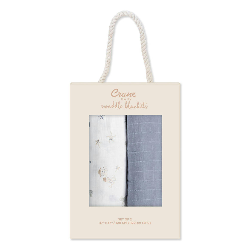 Cove Cotton Muslin Swaddle Blanket Set (Sea, Set of 2)