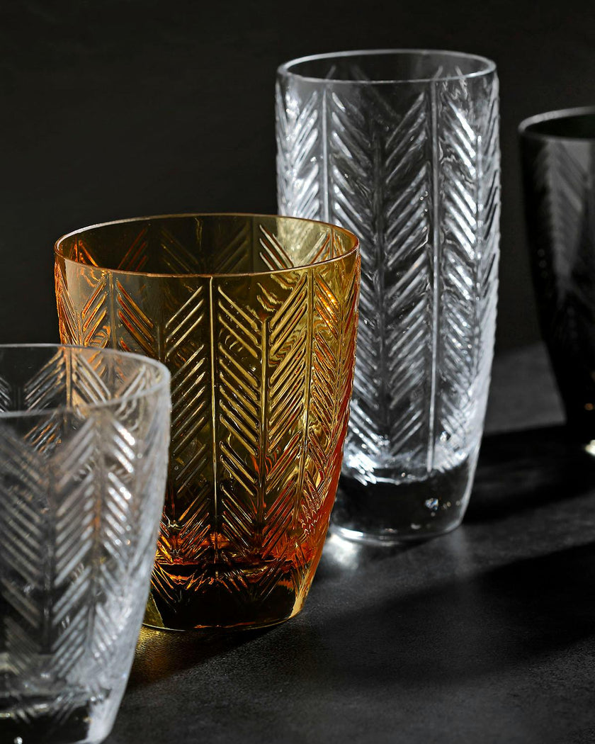 Water Glasses ZIG ZAG Set of 6  Amber 11.8 oz, diam. 3.3", H 4"