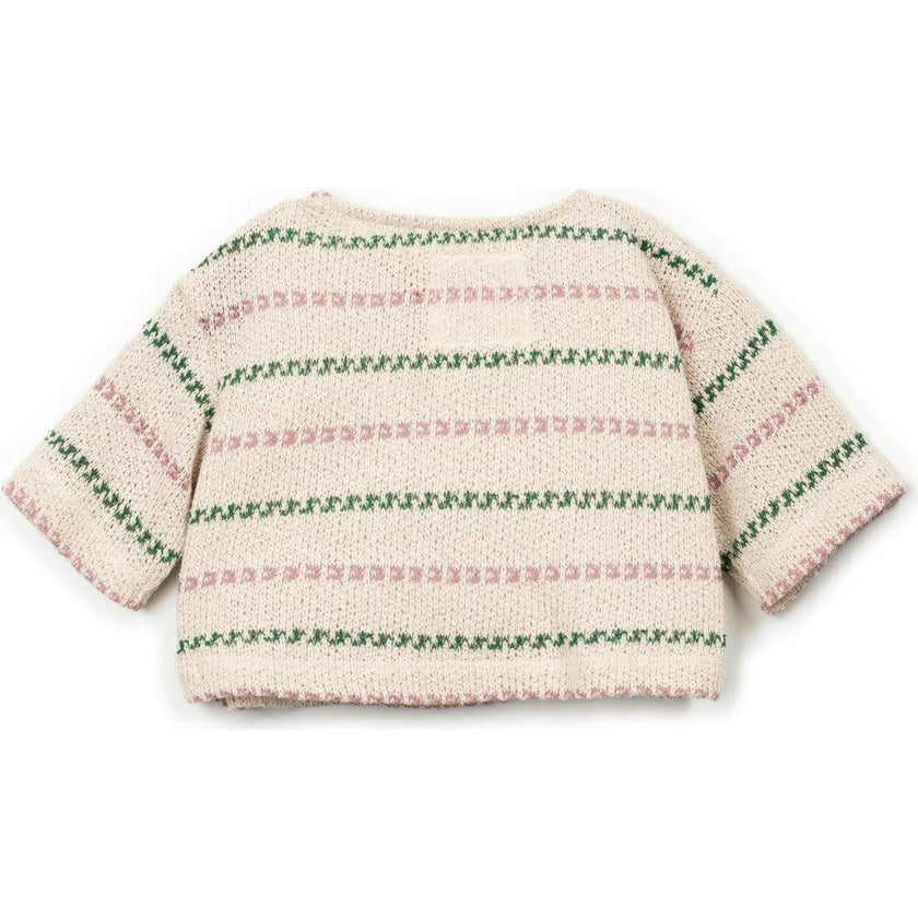 Textured Striped Quarter Sleeve Sweater