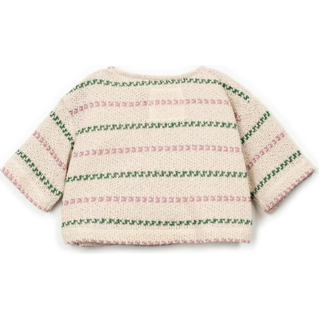 Textured Striped Quarter Sleeve Sweater